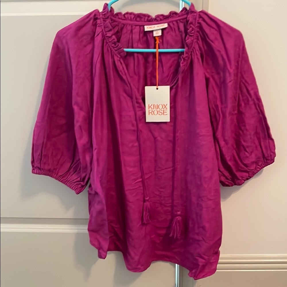 Knox Rose Pink Puff Sleeve Blouse with Ruched Details